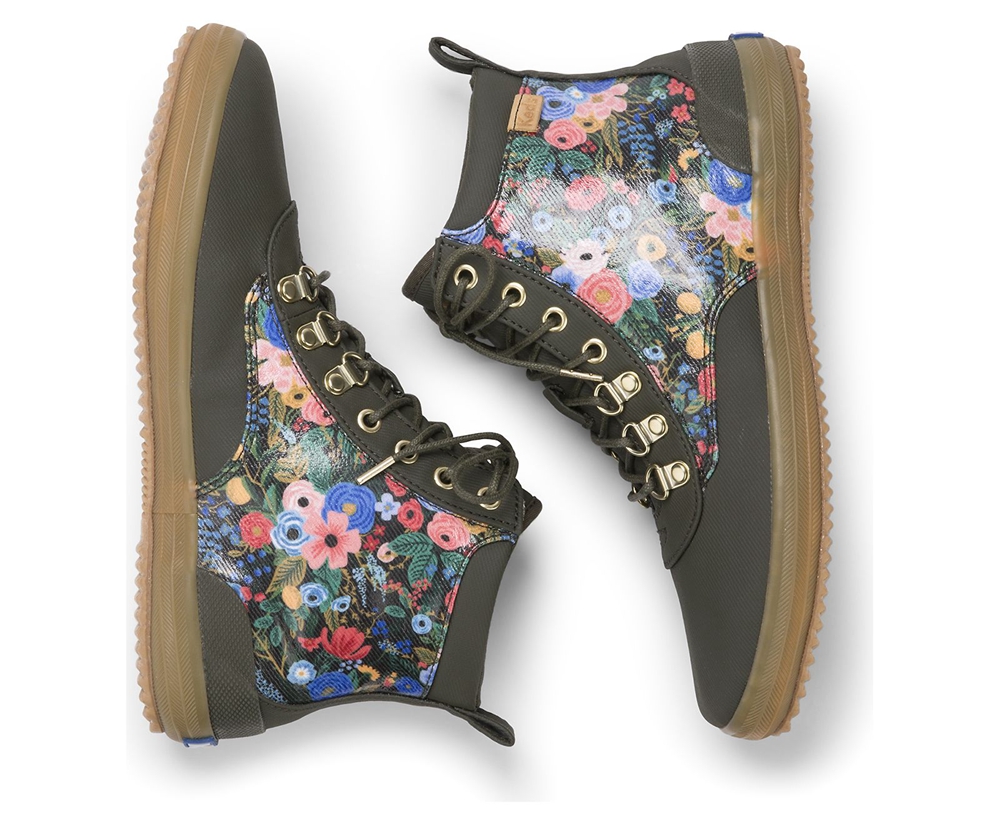 Πανινα Παπουτσια Γυναικεια - Keds Rifle Paper Co. Scout Water-Resistant Boot Garden Party - Πρασινο